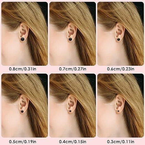 6Pairs 316L Surgical Steel Black Flat Round 3/4/5/6/7/8mm Men Women Stud Earring